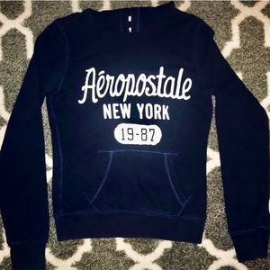 2/$12 Aeropostale Vintage Juniors XS Navy Blue Pullover Hoodie w White Graphic